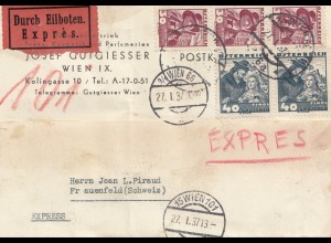 Österreich: 1937: Eilboten Wien nach Frauenfeld/Schweiz 