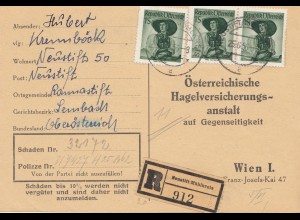 Österreich: 1956: Neustift, Einschreibenkarte wegen Hagelschäden
