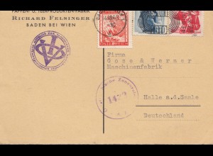 Österreich: 1949: Postkarte Baden/Wien nach Halle, Zensur