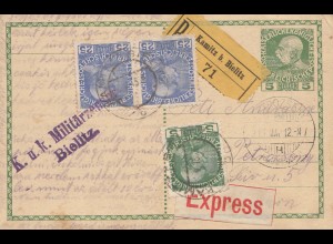 Österreich: 1915: Postkarte als Einschreiben von Bielitz-Express