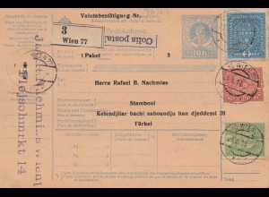 Österreich: 1918: Paketkarte Wien nach Instanbul, Ganzsache