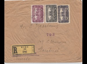 Ö: 1. Republik: 1921: Einschreiben Wien nach Canada/Montreal