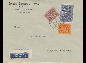 Portugal: 1955 Luftpost Porto nach Wuppertal - Perfin