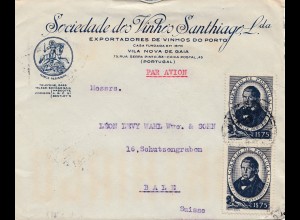 Portugal: 1945: Porto - Luftpost nach Bale/Schweiz