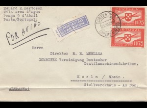 Portugal: 1939: Luftpost Porto nach Köln, Textilmaschinenfabrik