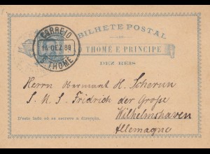Portugal: 1889 Ganzsache - S. Thome nach Wilhelmshaven