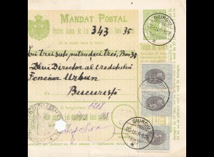 Rumänien: 1909: Mandat Postal Giurgiu nach Bucaresti