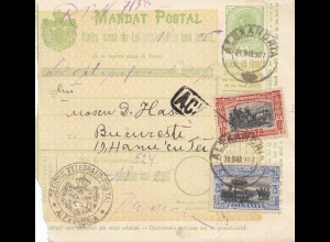 Rumänien: Mandat Postal 21.03.1907 Alexandria nach Bucaresti