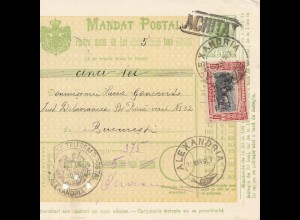 Rumänien: 15.03.1907: Mandat Postal Alexandria nach Bucaresti