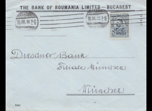 Rumänien: 1912: Bucarest nach München, Dresdner Bank, Perfin