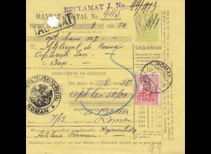 Rumänien: 1911: Mandat Postal Roman nach Jasi, Reclamat