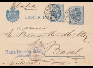 Rumänien: 1895: Postkarte Buouresci nach Basel, Perfin