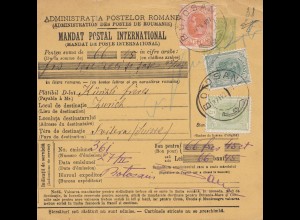 Rumänien: 1907: Mandat Postal International: Butosani nach Zürich