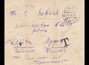 Russland: 1924: Brief mit Nachgebühr nach Böhmen