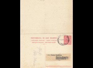San Marino: 1928 Ganzsache P20 nach Berlin, mit Antwortkarte