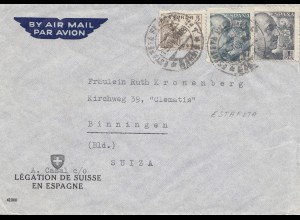 Spanien: 1938: Luftpost nach Binningen/Schweiz, Absender Legation de Suisse