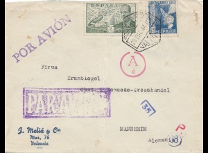 Spanien: 1944: Luftpost Valentia nach Mannheim Zensur