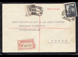 Spanien: 1935: Einschreiben Madrid nach Bern