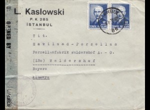 Türkei: 1947: Instanbul nach Waldershof, Zensur