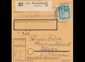 BiZone Paketkarte 1948: Wartenberg nach Haar, Frauenklinik