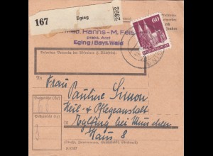BiZone Paketkarte 1948 : Egin nach Eglfing, Heil- und Pflegeanstalt