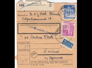 BiZone Paketkarte 1948: München nach Gmund, Tegernsee