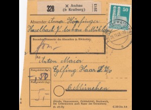 BiZone Paketkarte 1948: Aschau nach Eglfing, München