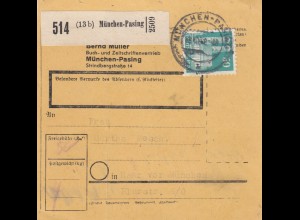 BiZone Paketkarte 1948: München-Pasing n. Haar vor München, Selbstbucher