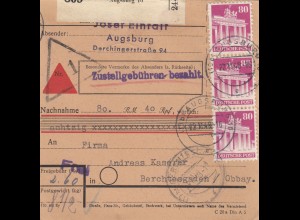 BiZone Paketkarte 1948: Augsburg nach Berchtesgaden, Nachnahme 80,40 RM