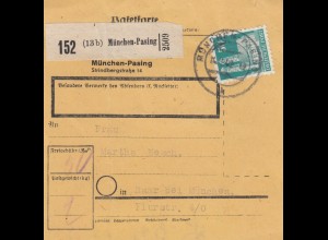 BiZone Paketkarte 1948: München nach Haar, Selbstbucherkarte mit Wert