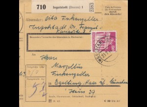 BiZone Paketkarte 1948: Ingolstadt nach Eglfing Haar b. München