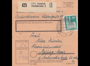 BiZone Paketkarte 1948: Garmisch-Patenkirchen nach Eglfing-Haar