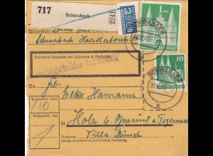 BiZone Paketkarte 1948: Schwabach nach Holz bei Gmund am Tegernsee
