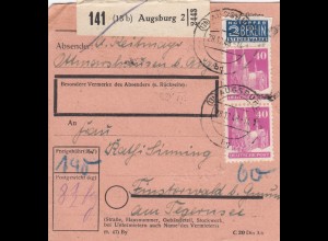 BiZone Paketkarte 1948: Augsburg nach Finsterwald