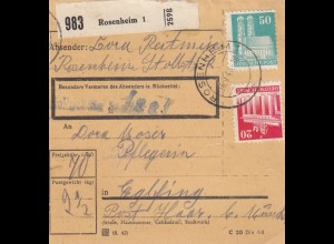 BiZone Paketkarte 1948: Rosenheim nach Eglfing, Pflegerin