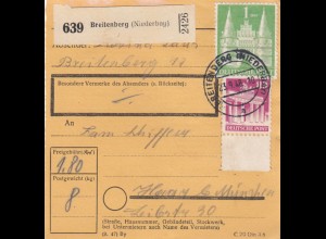 BiZone Paketkarte 1948: Breitenberg (Niederbay) nach Haar b. München