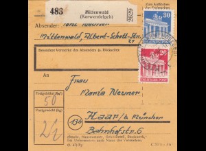 BiZone Paketkarte 1948: Mittenwald nach Haar b. München