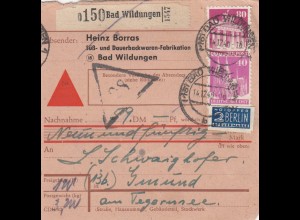 BiZone Paketkarte 1948: Bad Wildungen nach Gmund am Tegernsee, Nachnahme