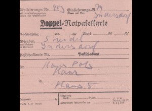 BiZone Paketkarte 1948: Indersdorf nach Haar, Doppel-Notpaketkarte