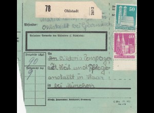 BiZone Paketkarte 1948: Ohlstadt nach Haar, Heilanstalt, seltenes Formular