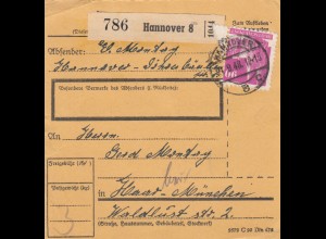 BiZone Paketkarte 1948: Hannover 8 nach Haar-München