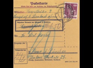 BiZone Paketkarte 1948: Lengdorf b. Simbach nach Haar