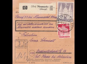 BiZone Paketkarte 1948: Neumarkt (Oberpf) nach Haar bei München