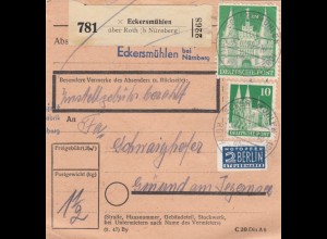 BiZone Paketkarte 1948: Eckersmühlen nach Gmund am Tegernsee
