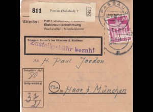 BiZone Paketkarte 1948: Passau (Bahnhof) 2 nach Haar b. München