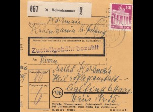 BiZone Paketkarte 1948: Hohenkammer nach Eglfing, Heil- und Pflegeanstalt