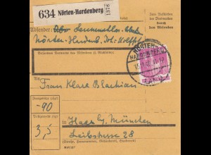 BiZone Paketkarte 1948: Nörten-Hardenberg nach Haar bei München