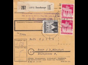 BiZone Paketkarte 1948: Seeshaupt nach Haar bei München