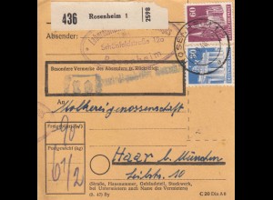 BiZone Paketkarte 1948: Rosenheim nach Haar b. München