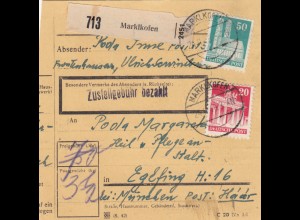 BiZone Paketkarte 1948: Marklkofen nach Eglfing, Pflegeanstalt